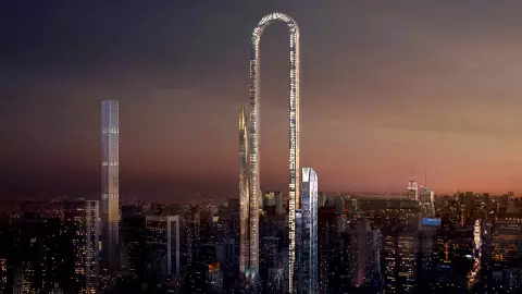 una vista conceptual de cómo se vería la construcción desde los cielos