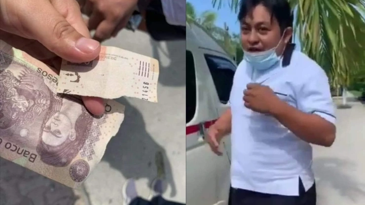 Chofer rompe billete a usuario.