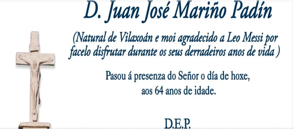 Esquela de hombre dedicada a Messi