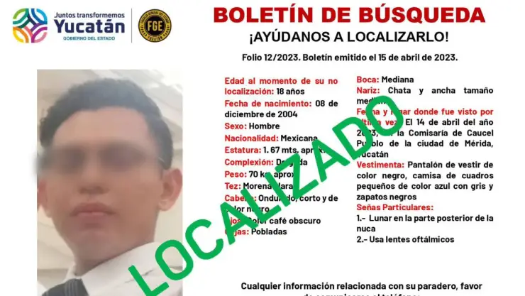 localizado reportado como extraviado en yucatan