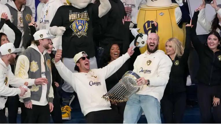 Festejo de los cerveceros de Milwaukee, campeones de la MLB.