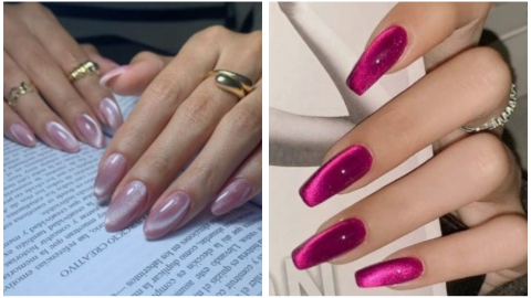 uñas ojo de gato rosa