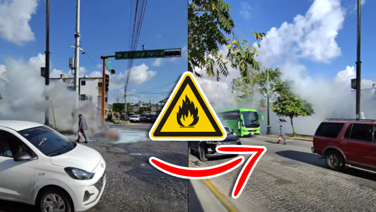 ¡Valentía! Chofer de autobús en Cancún combate incendio de vehículo en la avenida Nichupté con extintor.webp