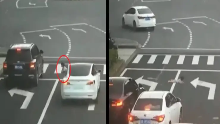 Video Cae niño por la ventana de un auto, se queda en la vía