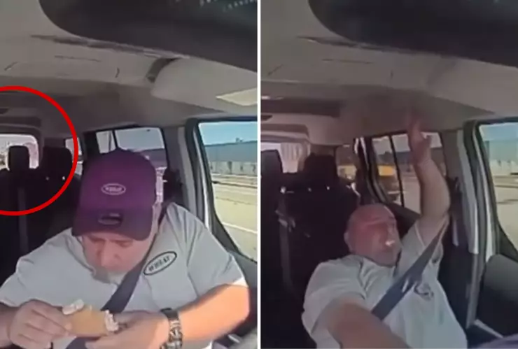 Conductor sufre choque inesperado mientras comía pan; el momento fue captado en video.png