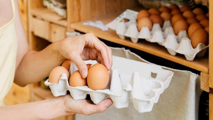 Mujer guarda una docena de huevos