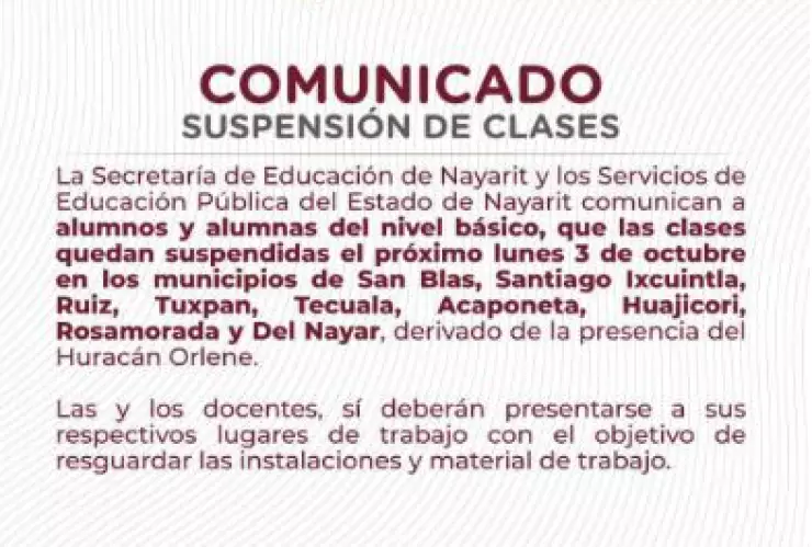 clases nayarit huracán orlene lunes