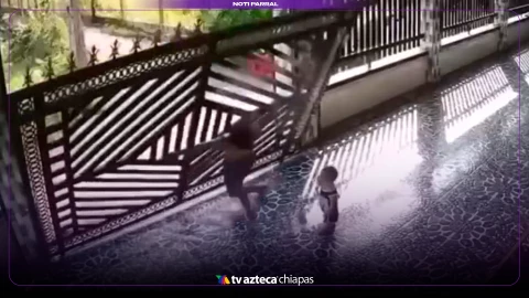 ¡Impactante video! Portón metálico se cae y aplasta a un niño y su padre en el patio de una casa