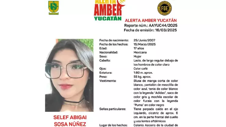 ¿La has visto_ Activan Alerta Amber por desaparición de Selef Sosa en Yucatánnuevo