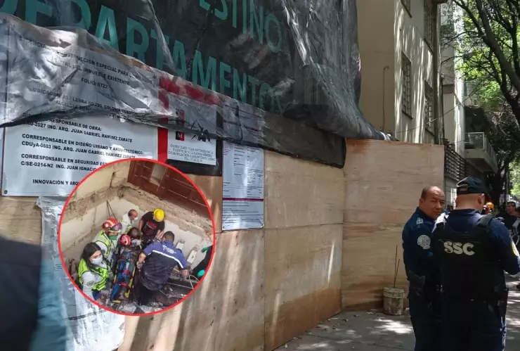 CDMX: Derrumbe de obra en la Cuauhtémoc deja un trabajador prensado (FOTO)