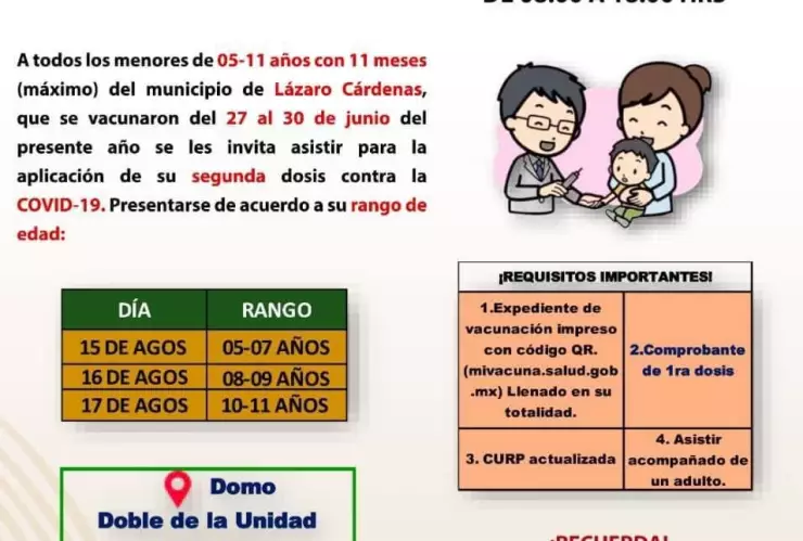 Jornada de vacunación infantil en Lázaro Cárdenas y Tulum