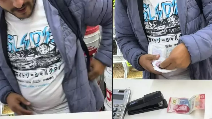 Hombre usa una toalla femenina para evitar ser víctima de un robo