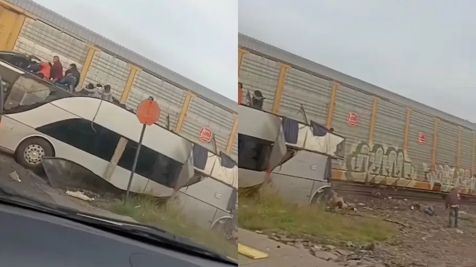 VIDEO Así quedó captado el momento del impacto del tren a un autobús de pasajeros en Atlacomulco