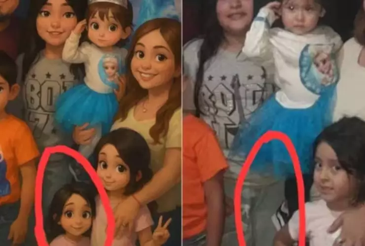 Diferencias en la foto familiar y la imagen recreada al estilo Ghibli