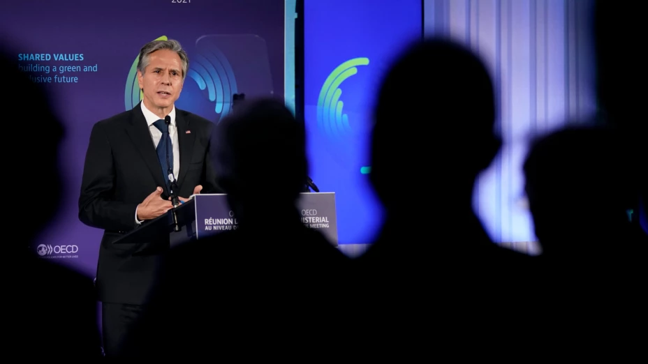 Antony Blinken, secretario de Estado de EU en reunión del Consejo Ministerial de la OCDE.