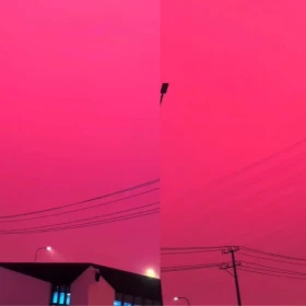 Cielo rosa en Changzhou, China