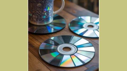Portavasos hechos con CDs y DVDs