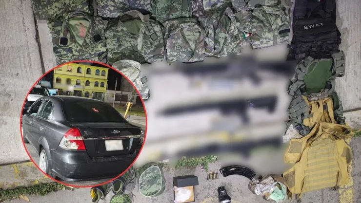 Encuentran arsenal robado al Ejército en un Aveo; tenían chalecos y armas de Sedena