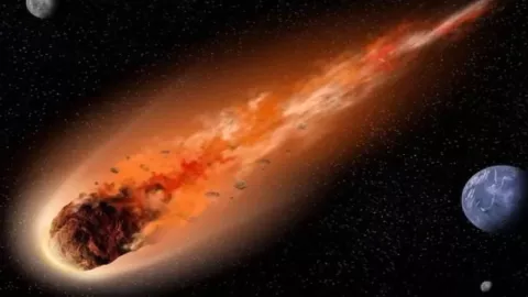 Animación de cometa pasando por el cosmos con la Tierra de fondo