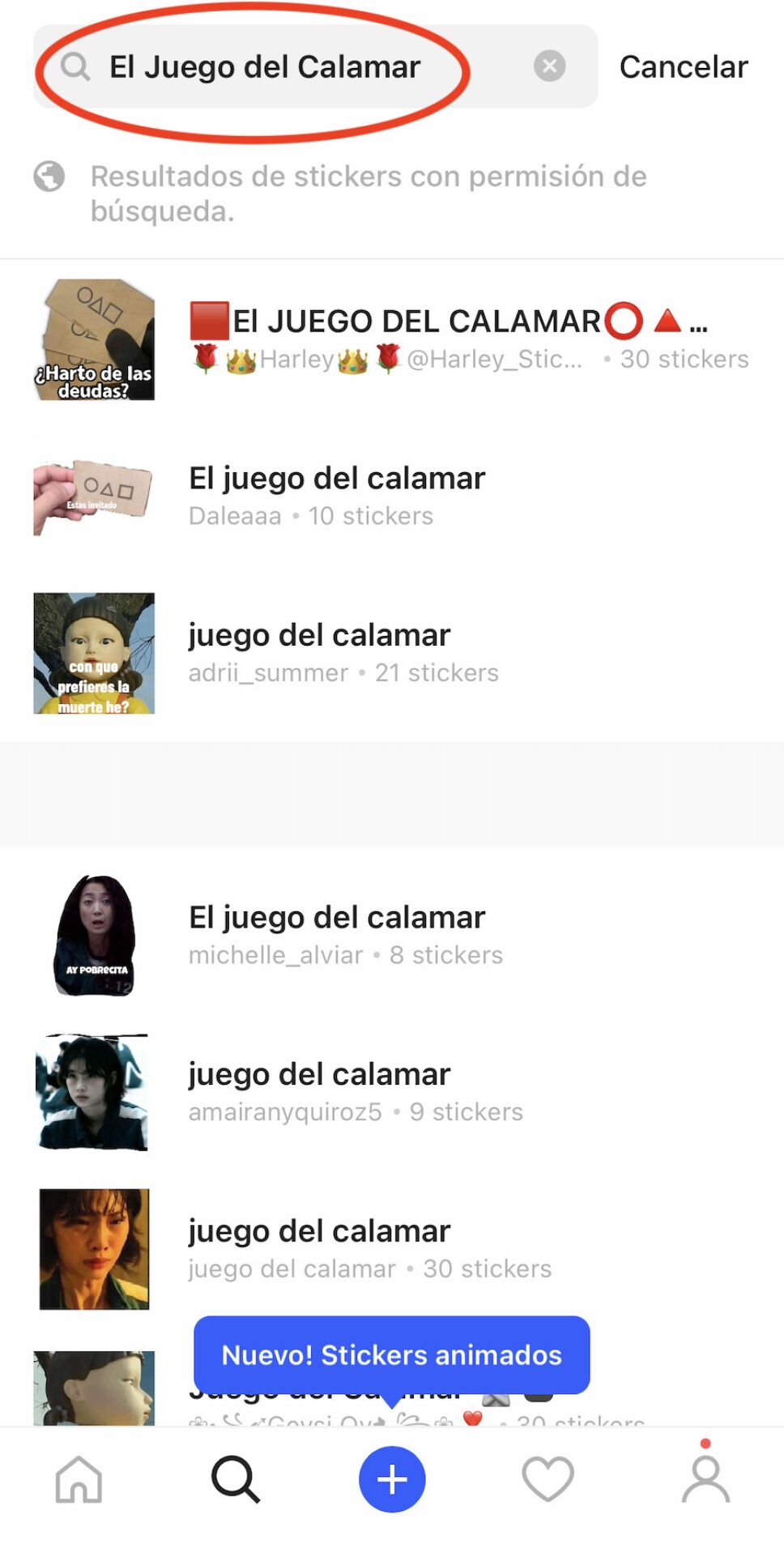 stickers del juego del calamar busqueda
