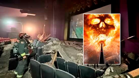 cine en llamas durante la función de Destino Final