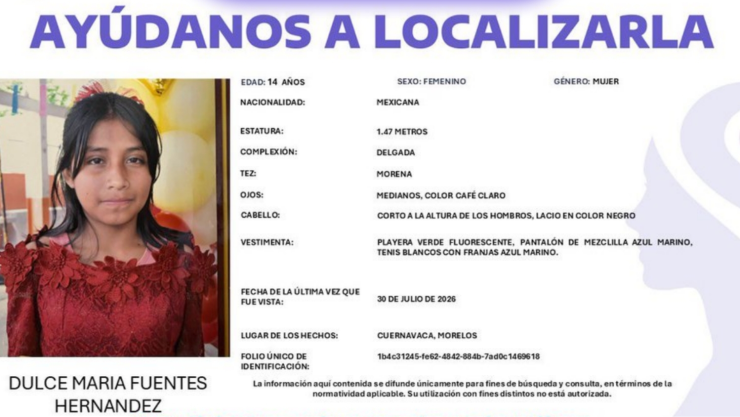 Desaparece menor de 14 años en Cuernavaca.