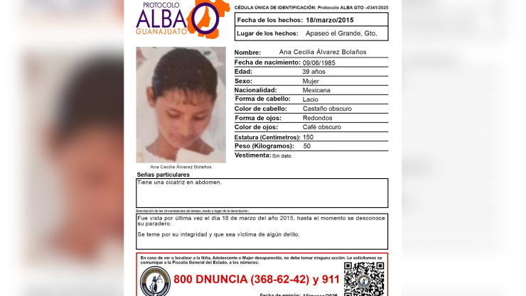 Activan Protocolo Alba por Ana Cecilia Álvarez Bolaños, desaparecida en Apaseo el Grande, Guanajuato.png