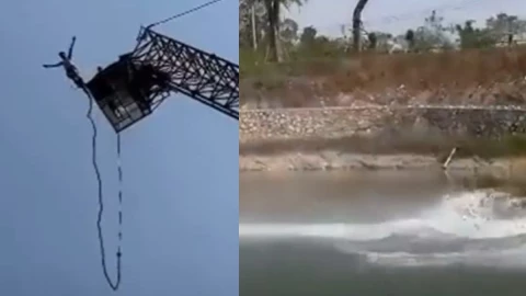 Hombre se lanza de bungee y revienta la cuerda.