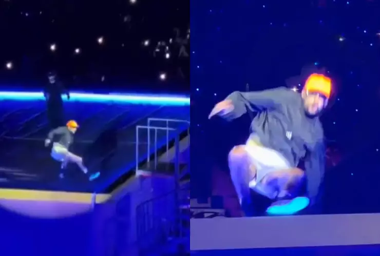 Bad Bunny sufre tremenda caída en pleno concierto.