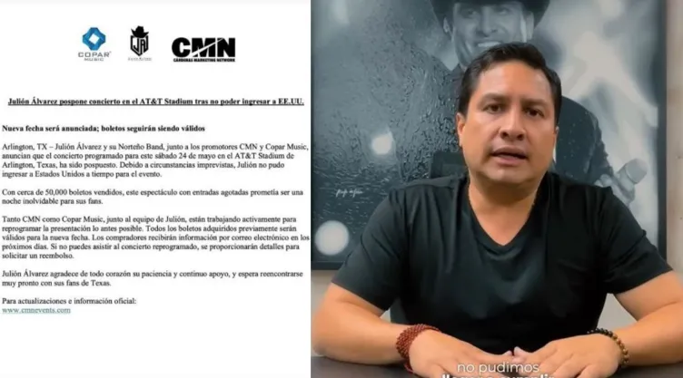 Julion Álvarez cancelan visa concierto Texas