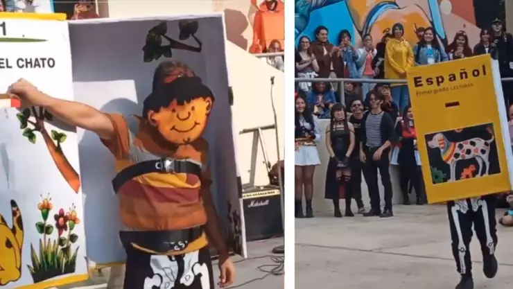 Joven se disfraza de libro español lecturas en Monterrey