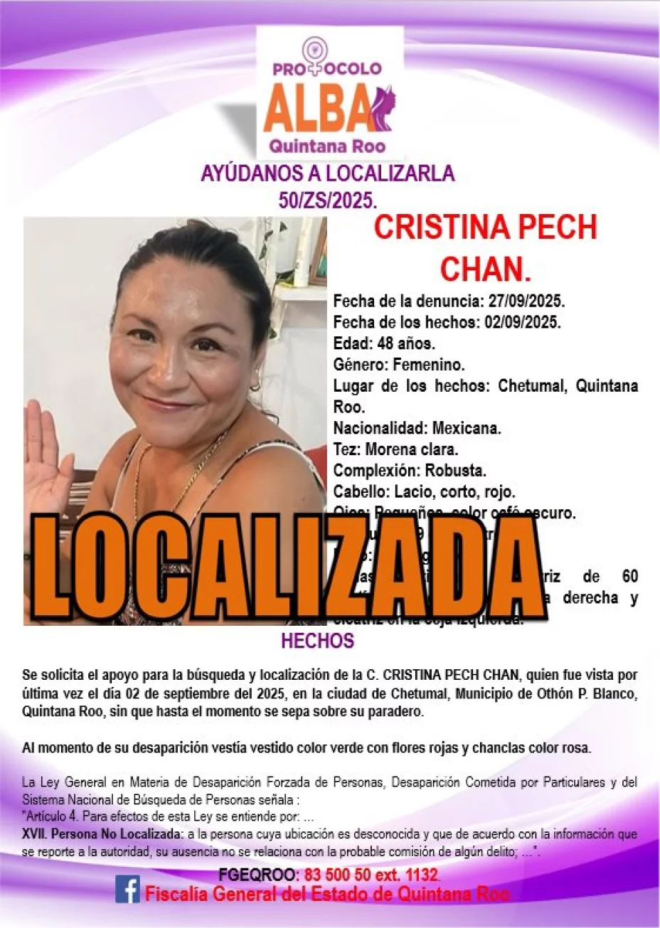 Localizan a Cristina Pech Chan