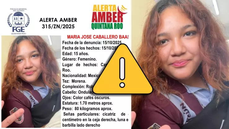 ¡Alerta Amber! Buscan a adolescente de 15 años desaparecida en Cancún; esto se sabe de María José Caballero Baas
