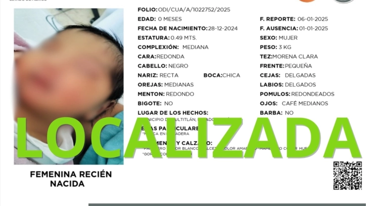 Bebé recién desaparecida en Tultitlán es localizada.