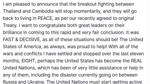trump se pronuncia tras paz en Tailandia y Camboya