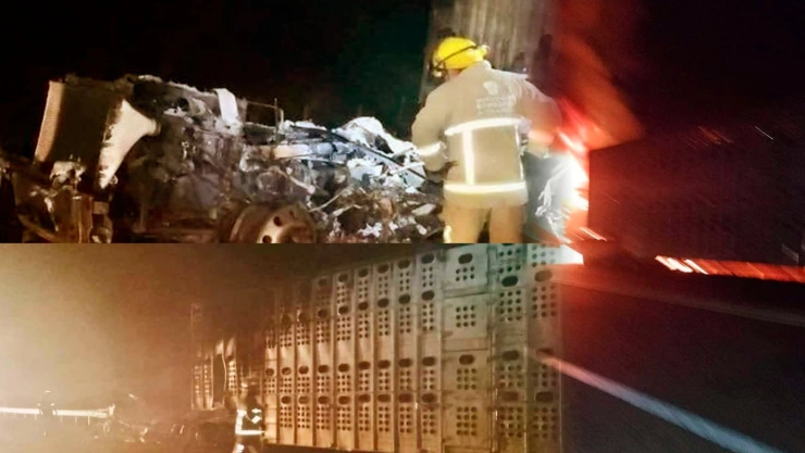 INCENDIO CAMION CON GANADO