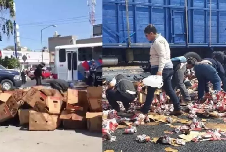 Roban cartones de cerveza en accidente vehícular de Toluca