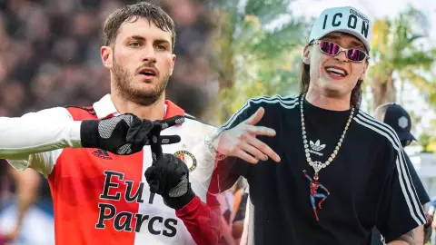 Santiago Giménez puso la música de Peso Pluma en el vestidor