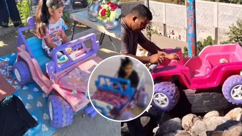 Papá arregla carrito que compró a su hija en Los Huizaches