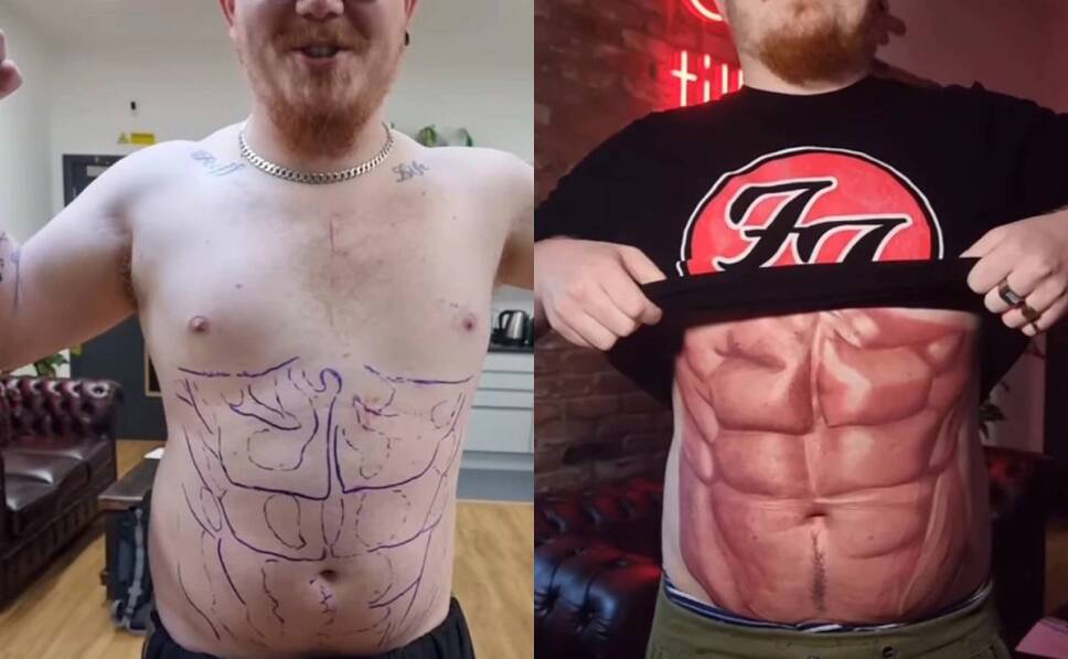 Fotos Mejor que ir al gym, hombre se tatúa abdominales