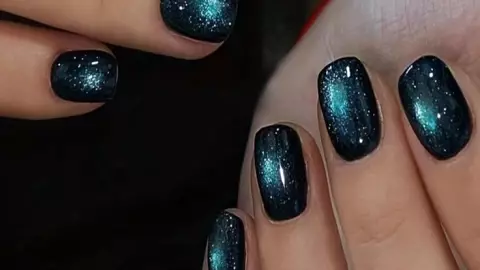 7 diseños de uñas cuadradas con efecto ojo de gato que se ven sofisticadas y son fáciles de hacer