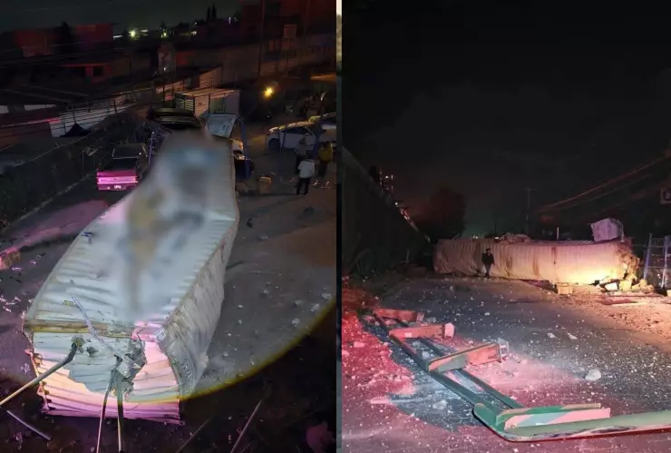 VIDEO FUERTE: Tráiler salió volando tras volcadura sobre la carretera Toluca–Atlacomulco hoy lunes