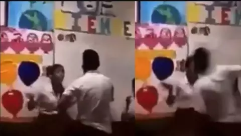 Joven golpea brutalmente a su novia en pleno salón de clases
