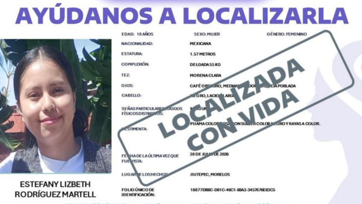Localizan con vida a Estefany Lizbeth Rodríguez Martell.