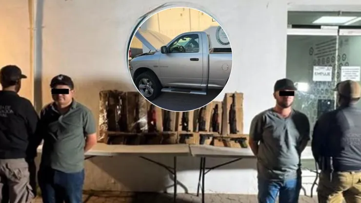 Detienen a dos hombres con arsenal oculto en una camioneta, en Ahome