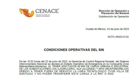 ¿Habrá desabasto de energía eléctrica en Monterrey? Esto dice Cenace