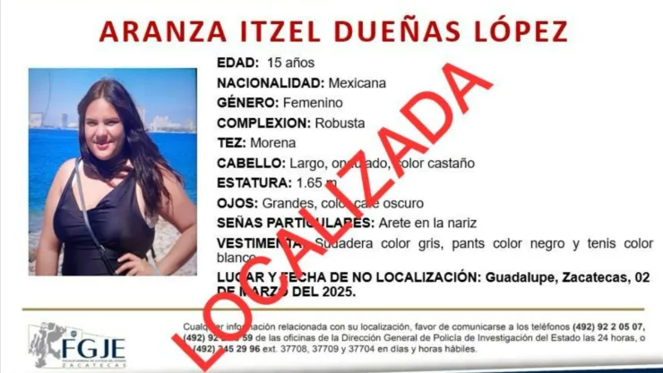 Adolescente desaparecida en Zacatecas: Localizan a Arantza Itzel Dueñas López de 15 años; fue ausencia voluntaria