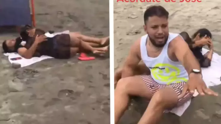 Mujer encuentra a su esposo con su amante en la playa
