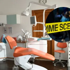 Sala de dentista e imagen de escena del crimen.