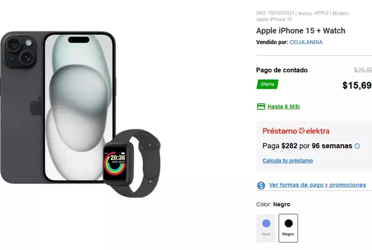 La oferta en Elektra del iPhone 15 con reloj